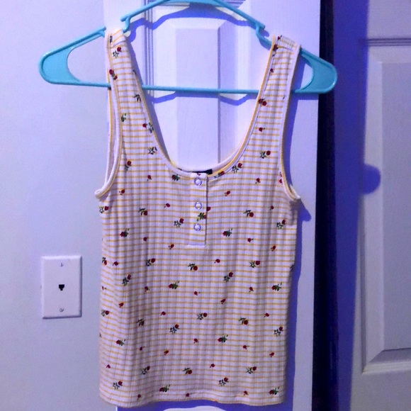 Forever 21 Striped yellow Tank with roses - Picture 1 of 8